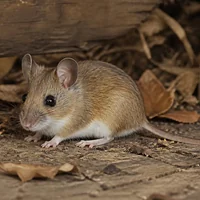 Mulot au pelage fauve et au ventre blanc, dans un abri de jardin